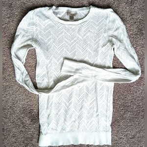 EUC Loft white herringbone cutout sweater XS